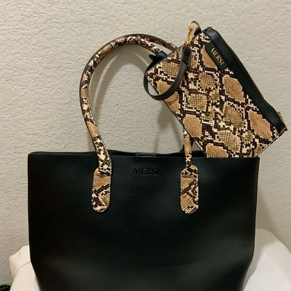 Mersi tote bag vegan open reptile print black